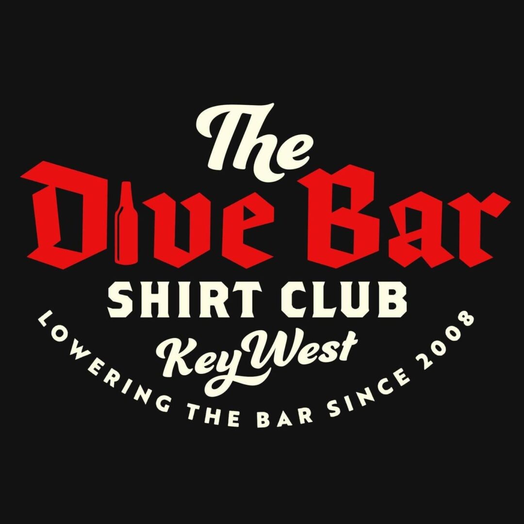 A black shirt with the words " dive bar shirt club key west " on it.