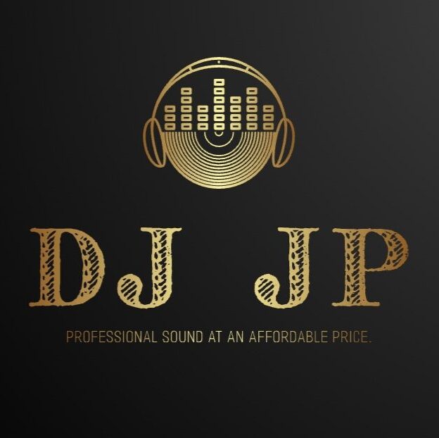 A gold and black logo for dj jp