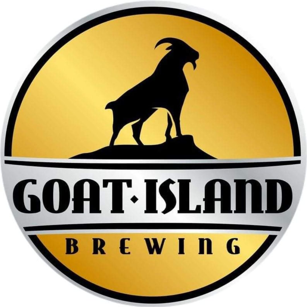 A goat island brewing logo is shown.